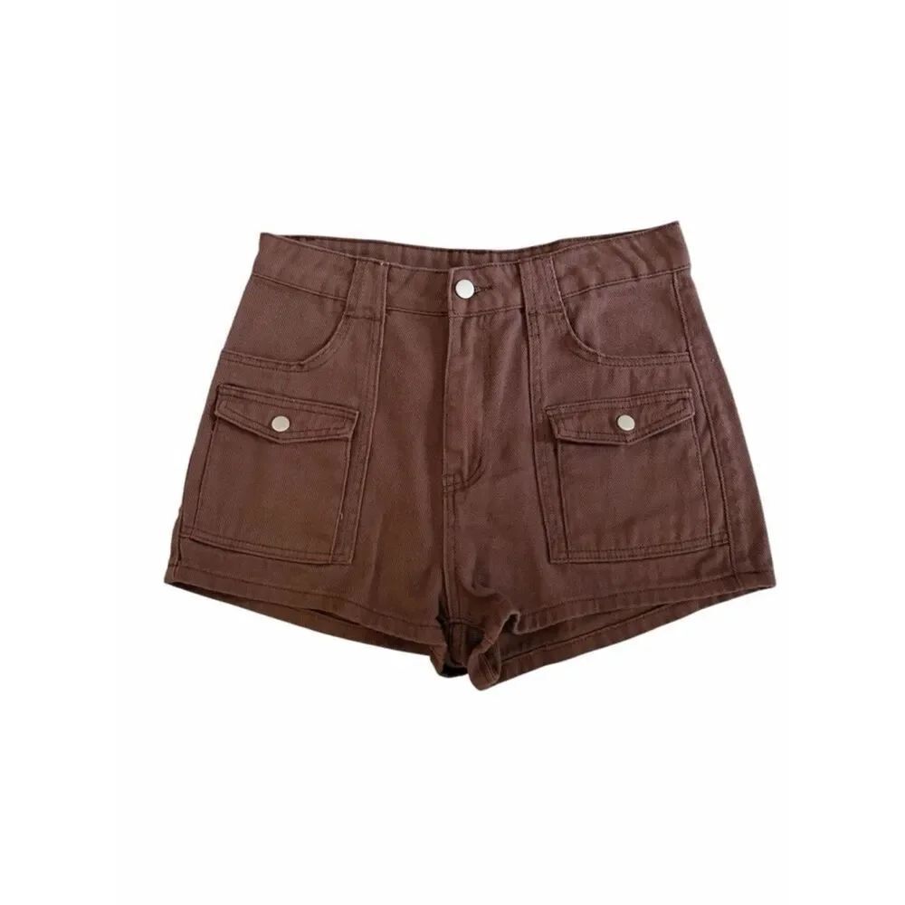 Shein Juniors High-Rise Brown Utility Shorts